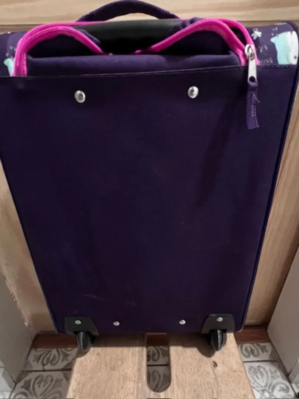 Squishmallows children's‎ rolling suitcase animal floral purple and pink travel